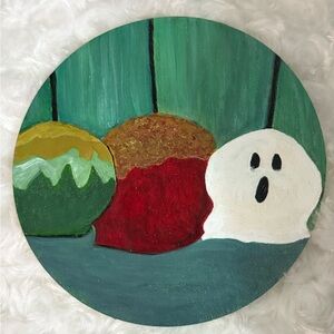 Halloween Candy Apples Ghost Acrylic Painting coaster original by Artist